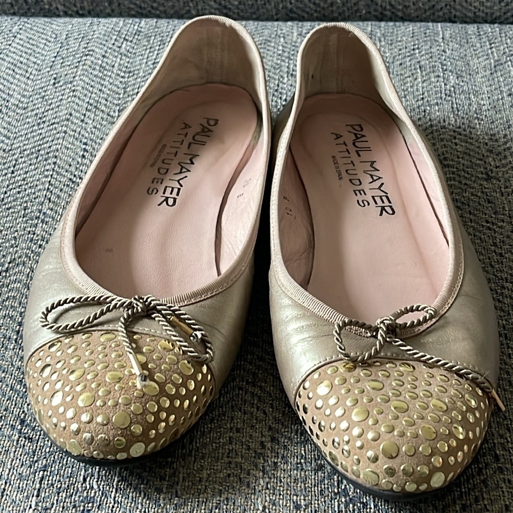 Paul Mayer Metallic Gold and Beige Loafers